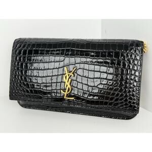 Saint Laurent Crocodile Embossed Monogram Phone Holder Crossbody Bag